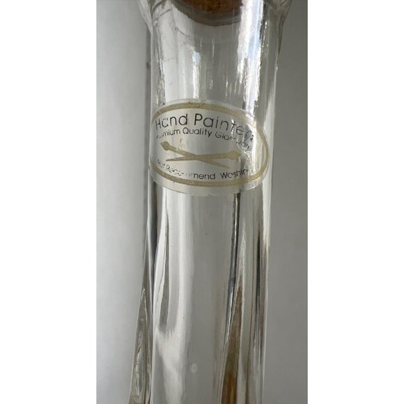 Hand Painted Glass Decanter Vase With Red Floral Design & Cork Lid - Picture 2 of 7